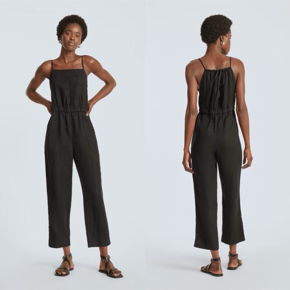Everlane 100% Linen Shoestring Jumpsuit Black Women Small NWT Lagenlook Pockets